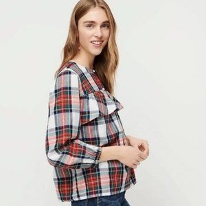 J. CREW Ruffle top in snowy Stewart tartan XL